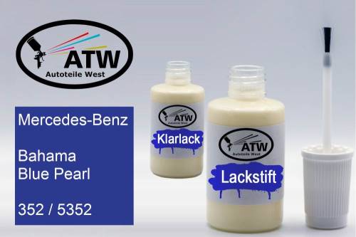 Mercedes-Benz, Bahama Blue Pearl, 352 / 5352: 20ml Lackstift + 20ml Klarlack - Set, von ATW Autoteile West.